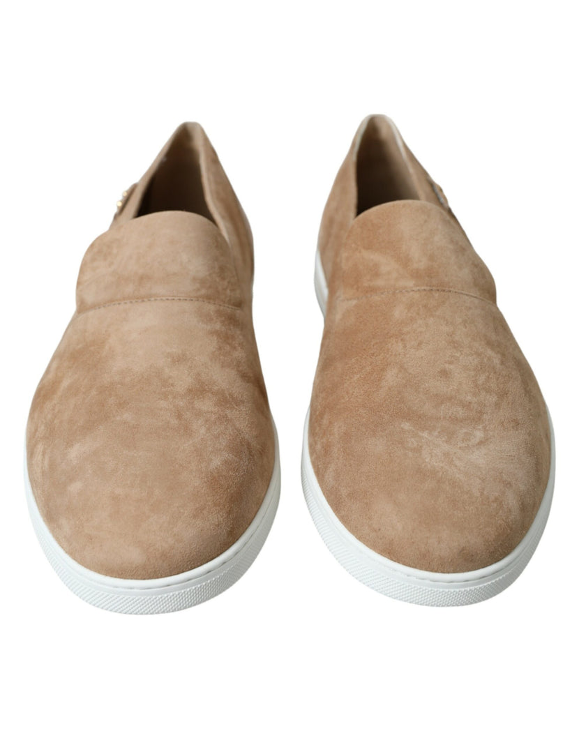 Dolce & Gabbana Beige Wildleder Kaiman Männer Loafers Pantoffeln Schuhe