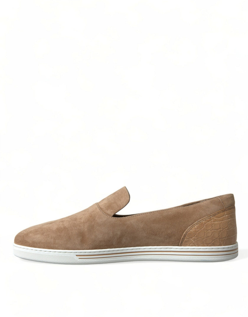 Dolce & Gabbana Beige Wildleder Kaiman Männer Loafers Pantoffeln Schuhe