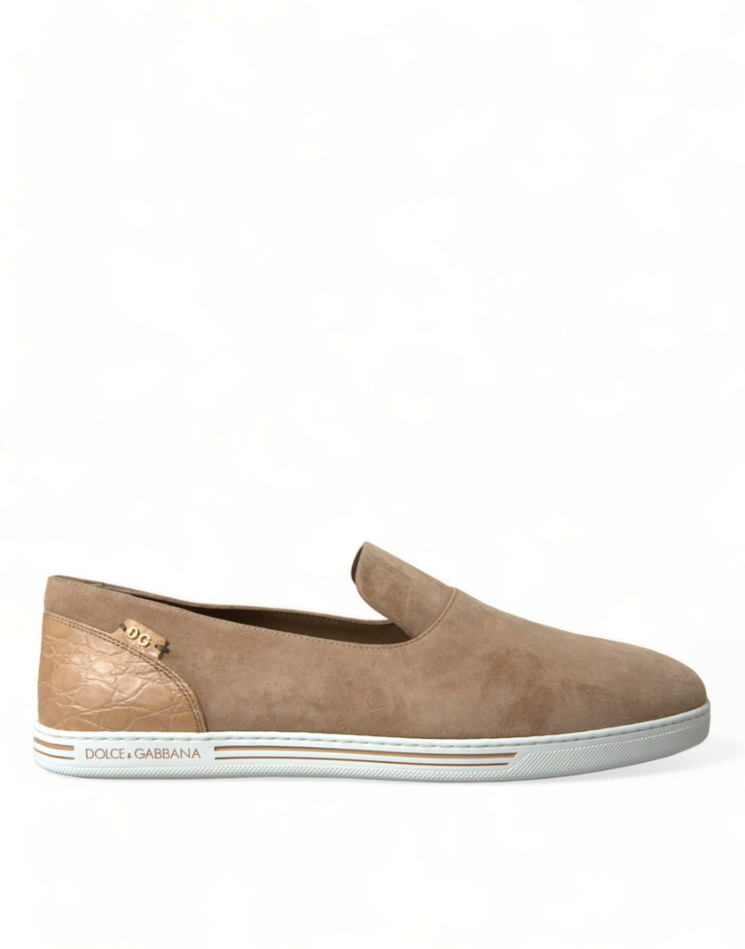 Dolce & Gabbana Beige Wildleder Kaiman Männer Loafers Pantoffeln Schuhe
