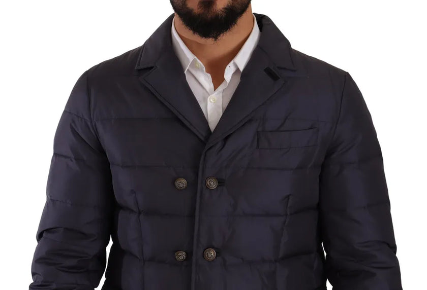 Dolce & Gabbana Blauer Seiden-Ziegenmantel Blouson Winterjacke