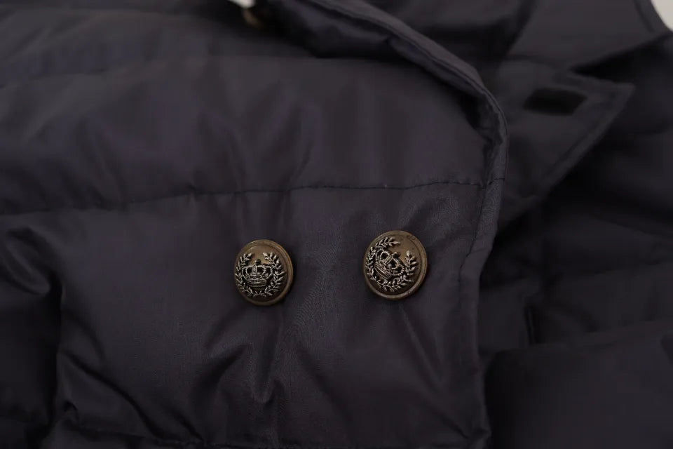 Dolce & Gabbana Blauer Seiden-Ziegenmantel Blouson Winterjacke