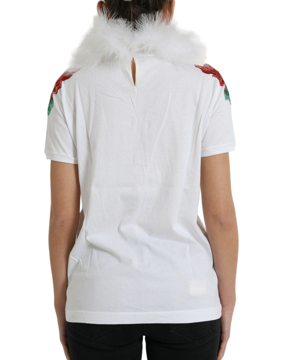 Dolce & Gabbana White Cotton Sequin Fur Christmas T-Shirt