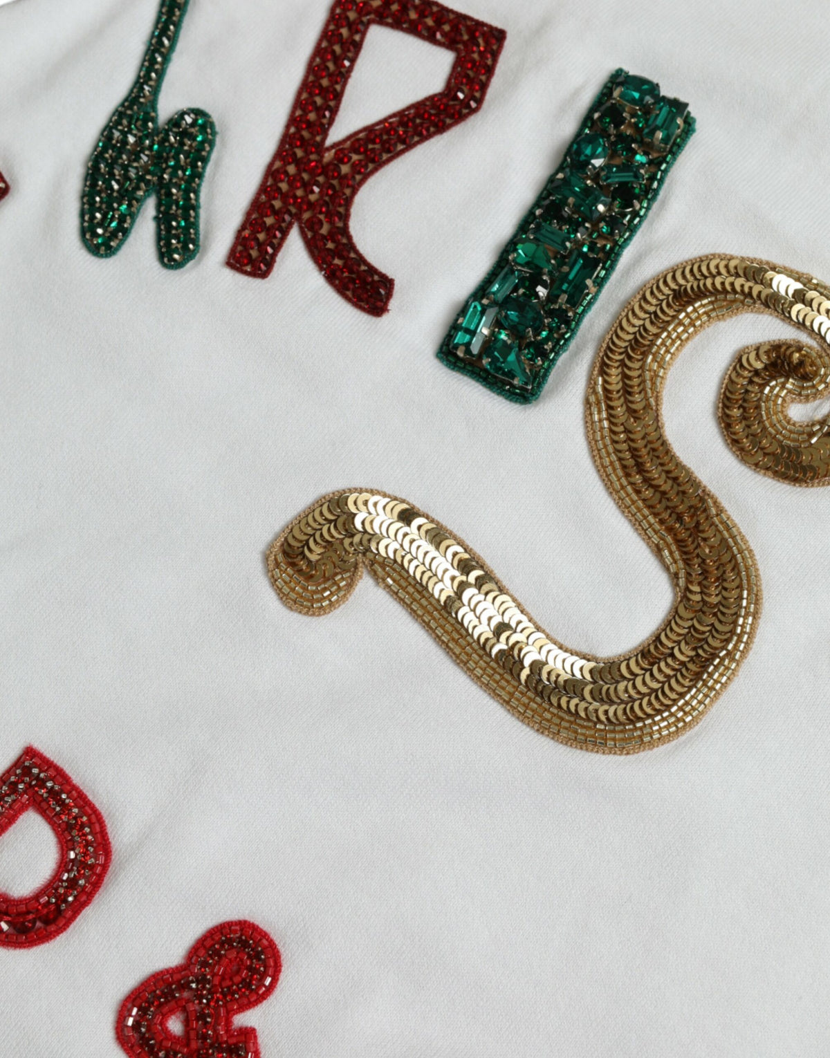 Dolce & Gabbana White Cotton Sequin Fur Christmas T-Shirt