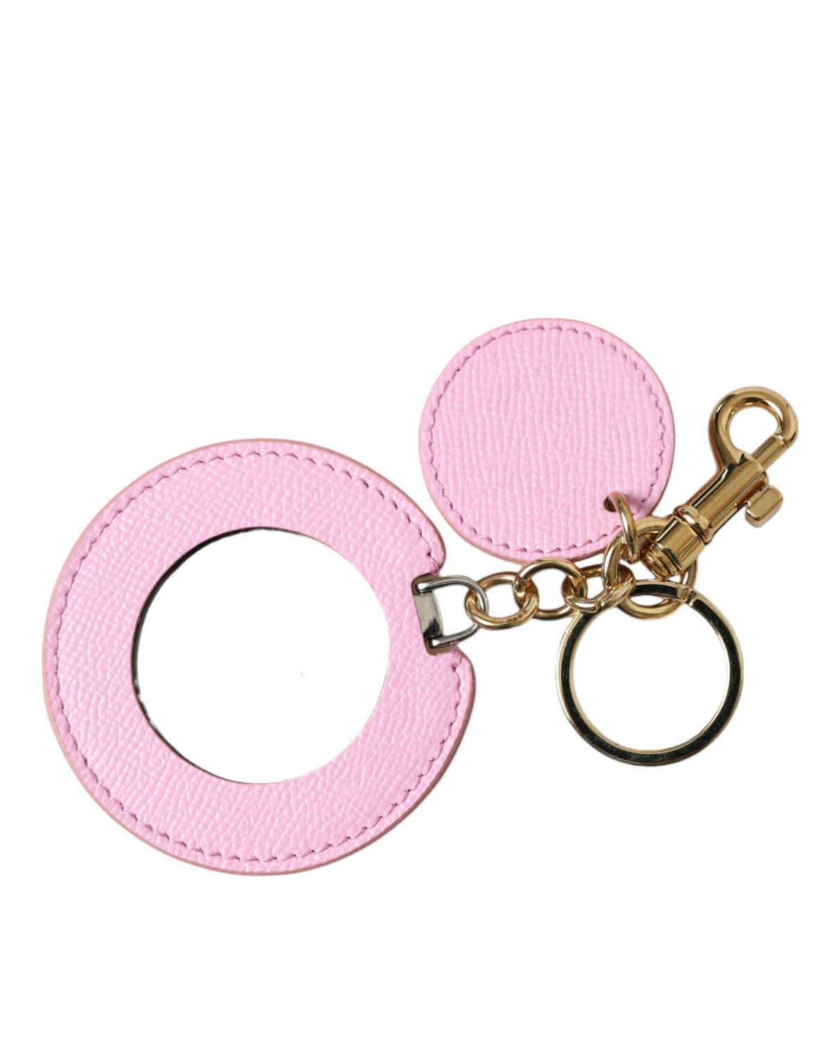 Dolce & Gabbana Pink Calfskin Gold Metal Logo Print Keychain Key Ring