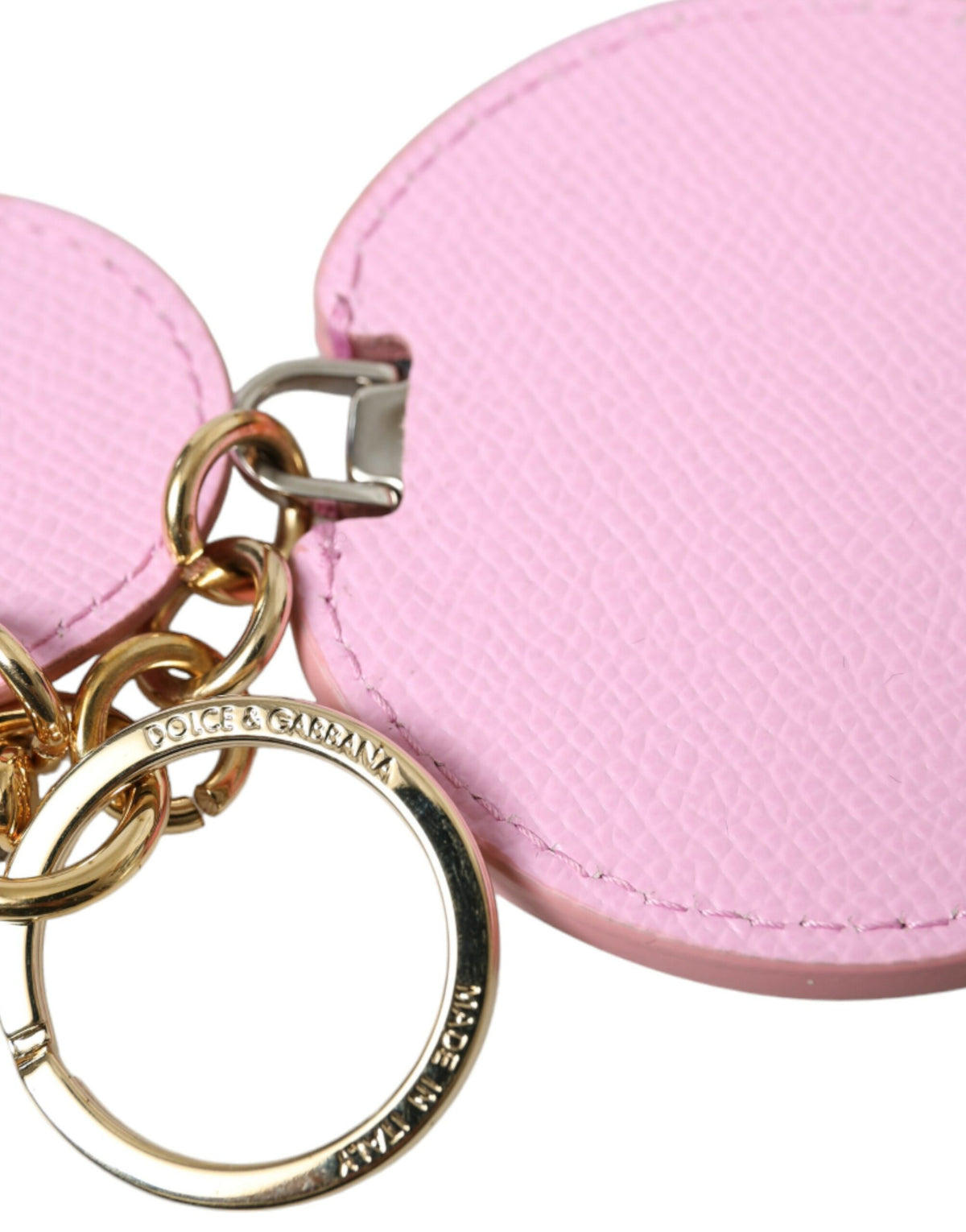 Dolce & Gabbana Pink Calfskin Gold Metal Logo Print Keychain Key Ring