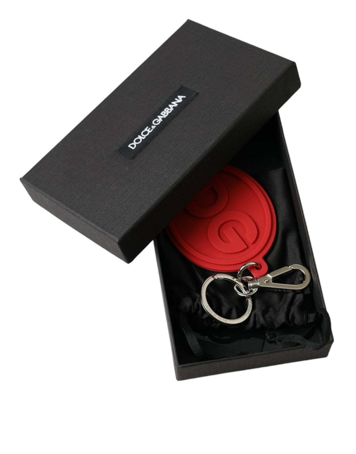 Dolce & Gabbana Roter Gummi DG Logo Silber Messing Metall Schlüsselanhänger Schlüsselanhänger