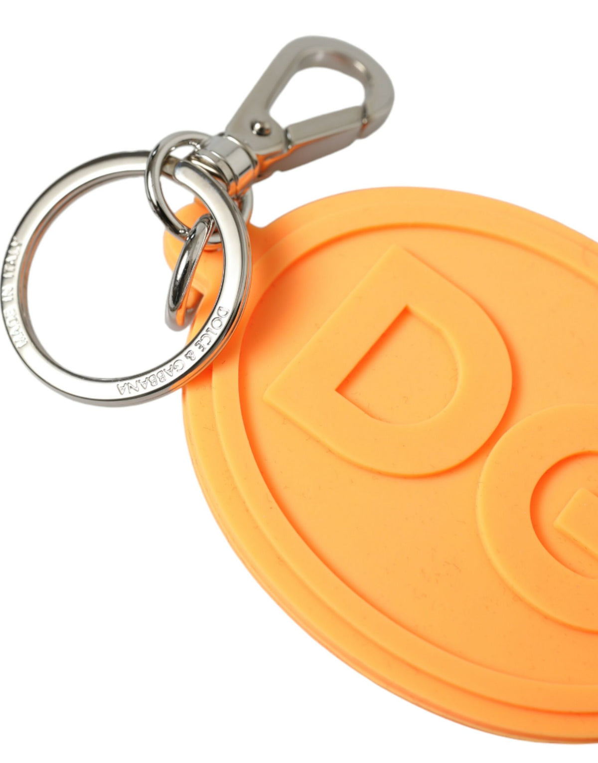Dolce & Gabbana Orange Gummi DG Logo Silber Messing Metall Schlüsselanhänger Schlüsselanhänger