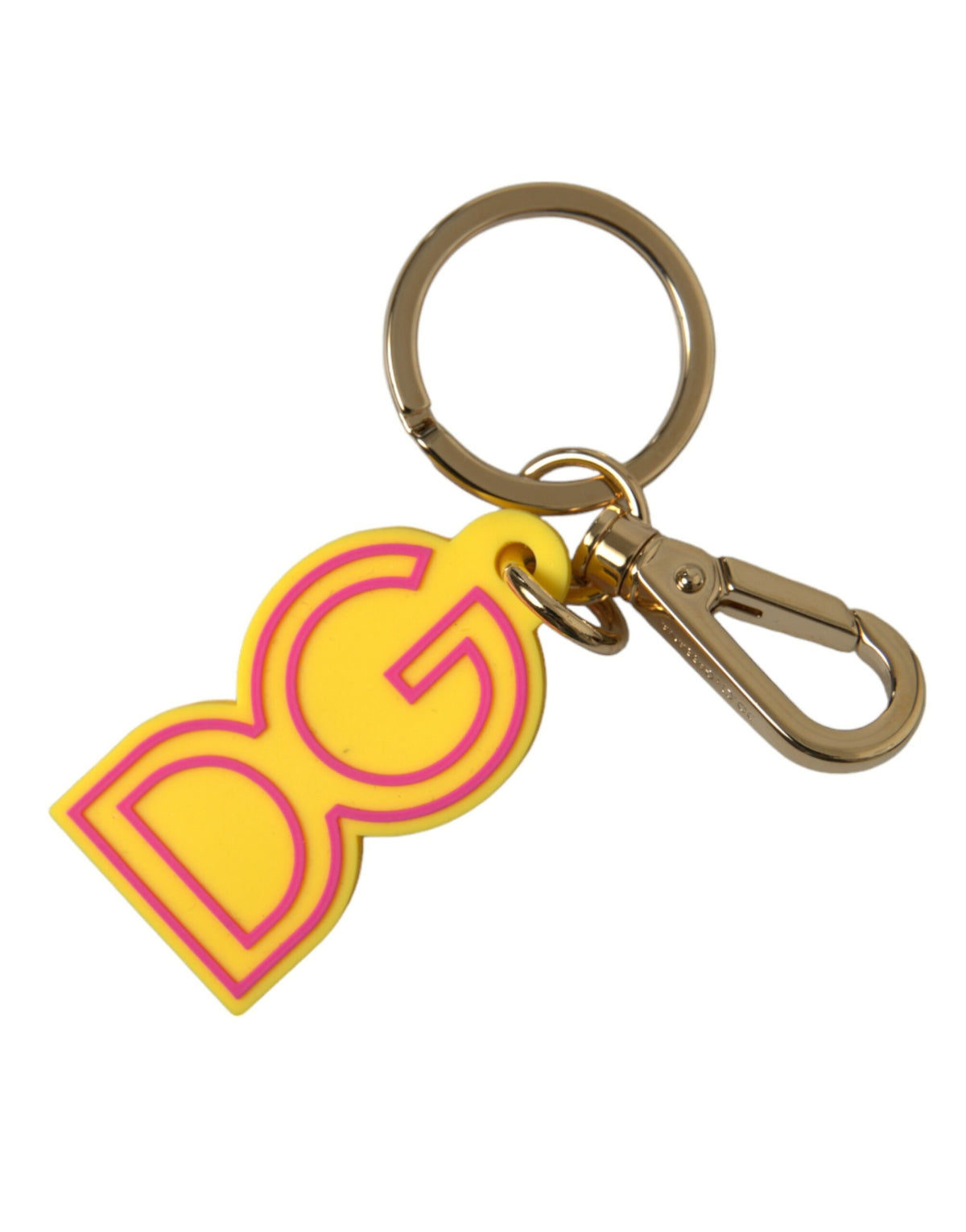 Dolce & Gabbana Yellow Rubber Gold Tone Metal DG Logo Keychain Keyring