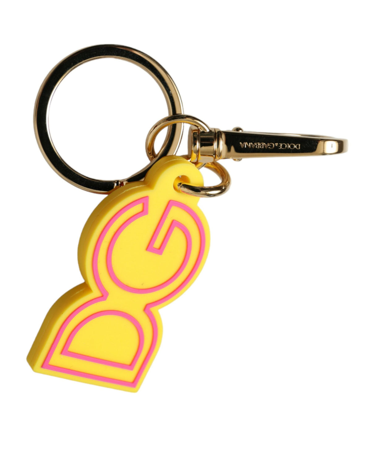 Dolce & Gabbana Yellow Rubber Gold Tone Metal DG Logo Keychain Keyring