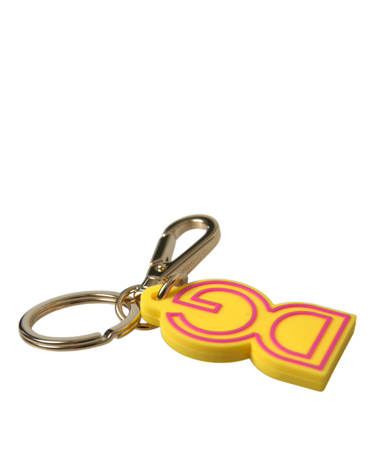 Dolce & Gabbana Yellow Rubber Gold Tone Metal DG Logo Keychain Keyring