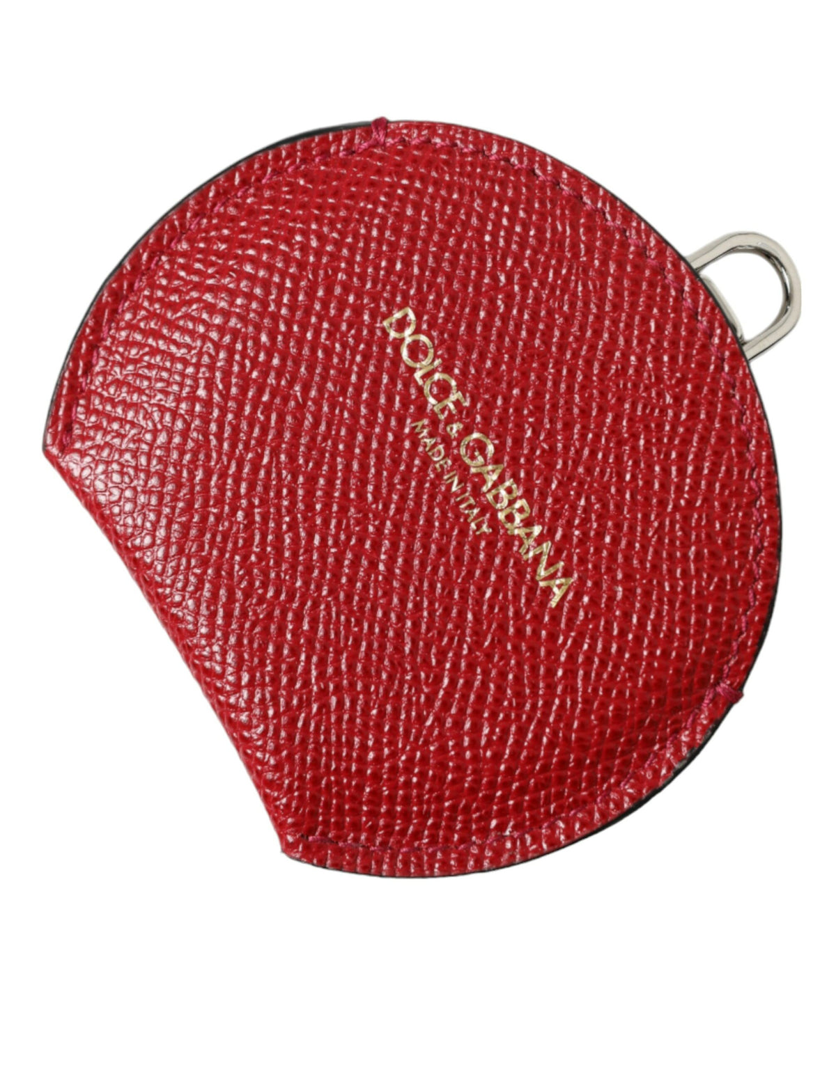 Dolce & Gabbana Red Calfskin Round Logo Hand Mirror Holder