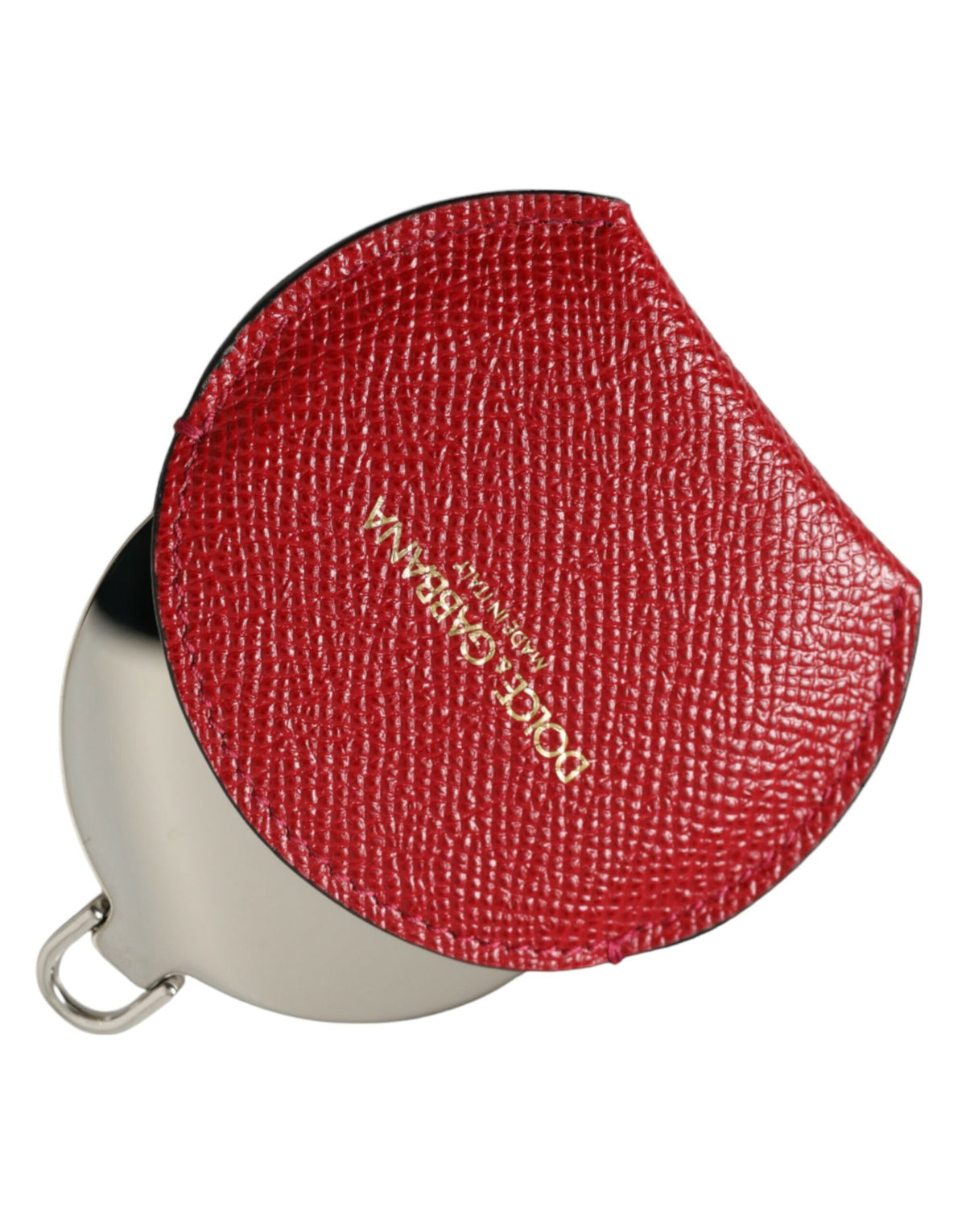 Dolce & Gabbana Red Calfskin Round Logo Hand Mirror Holder