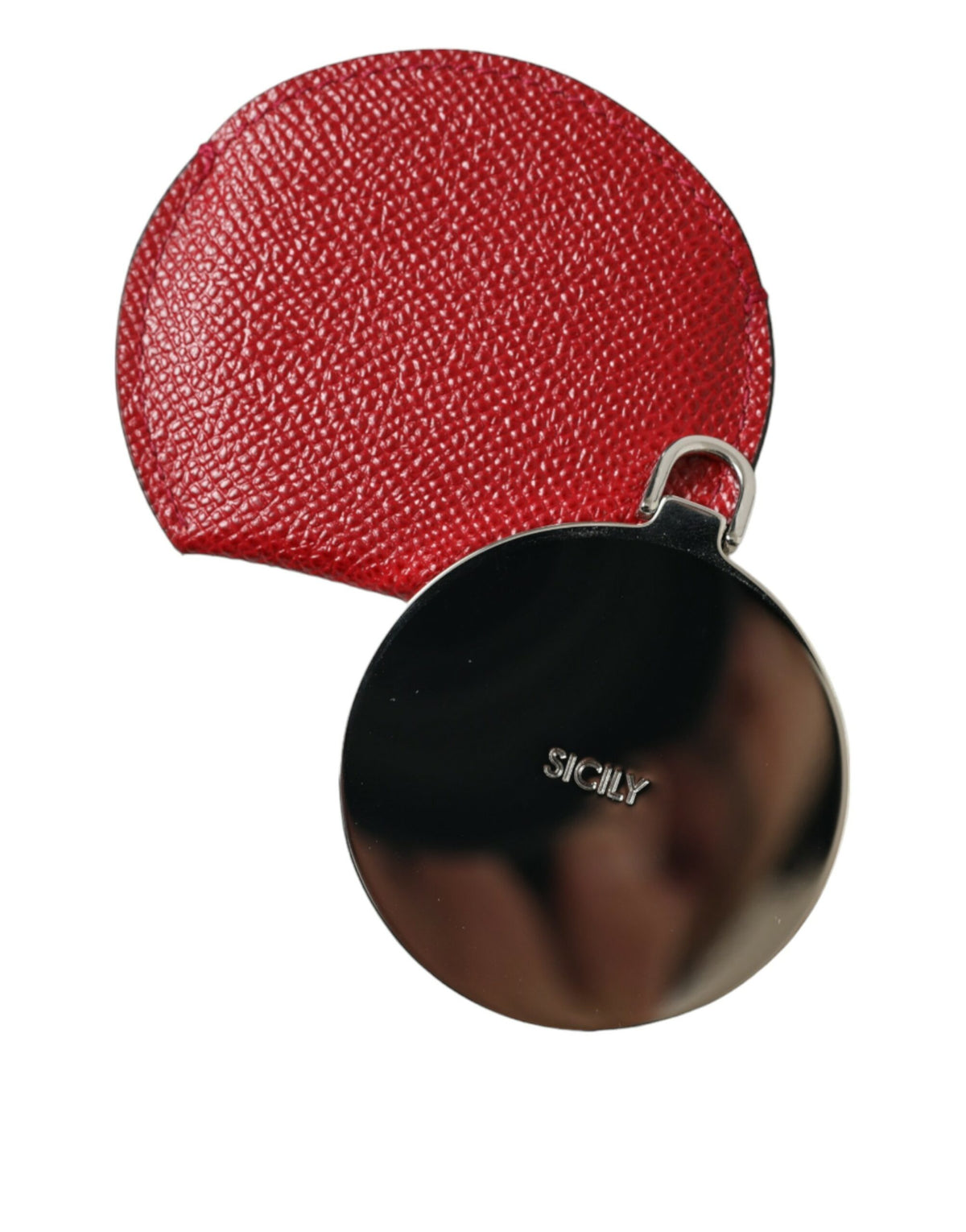 Dolce & Gabbana Red Calfskin Round Logo Hand Mirror Holder