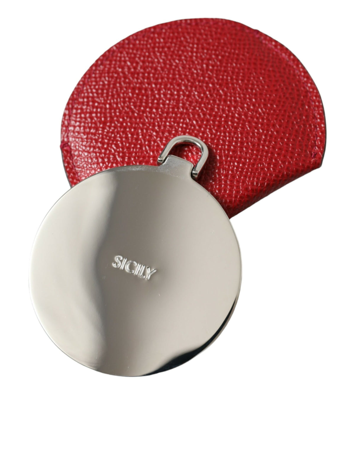 Dolce & Gabbana Red Calfskin Round Logo Hand Mirror Holder