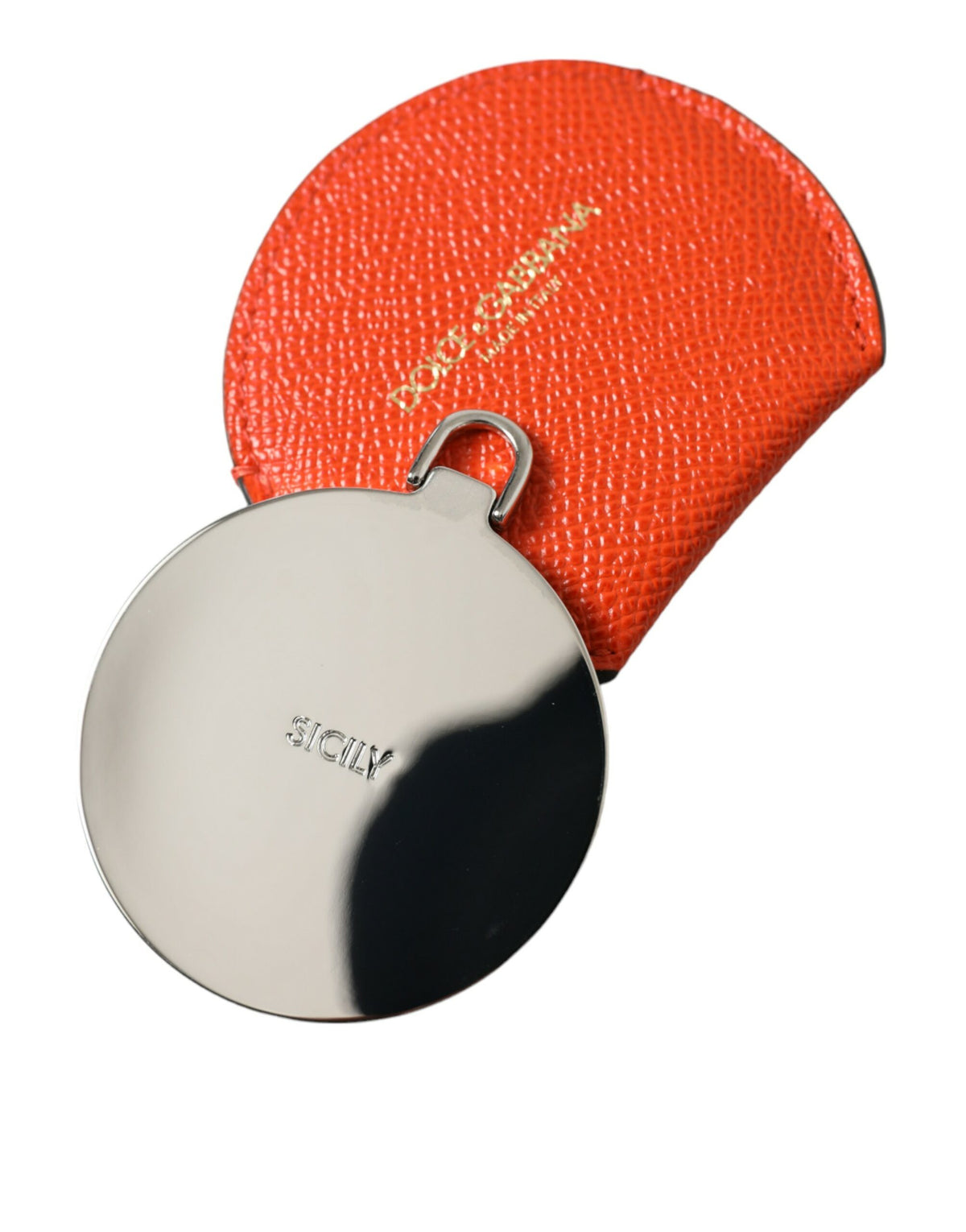 Dolce & Gabbana orange calfskin handheld mirror holder with round logo