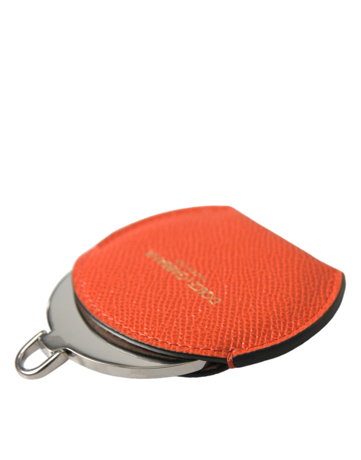 Dolce & Gabbana orange calfskin handheld mirror holder with round logo