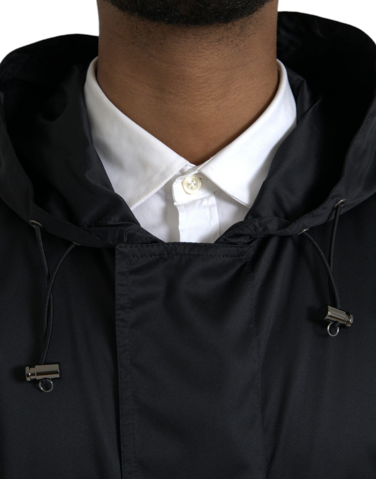 Dolce & Gabbana Black Long Hooded Polyester Windbreaker Jacket