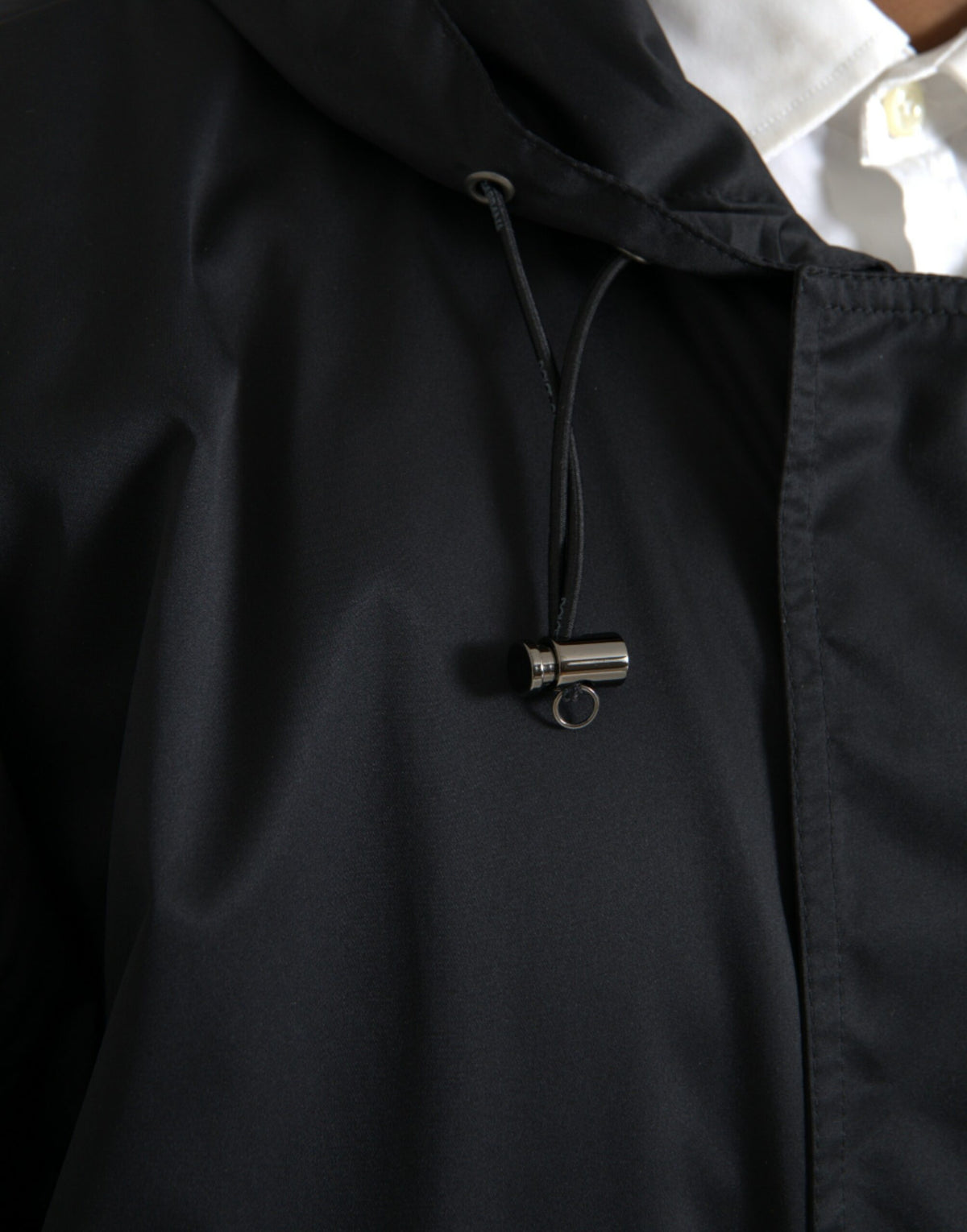 Dolce & Gabbana Black Long Hooded Polyester Windbreaker Jacket