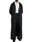 Dolce & Gabbana Schwarze lange Windbreaker-Jacke mit Kapuze aus Polyester