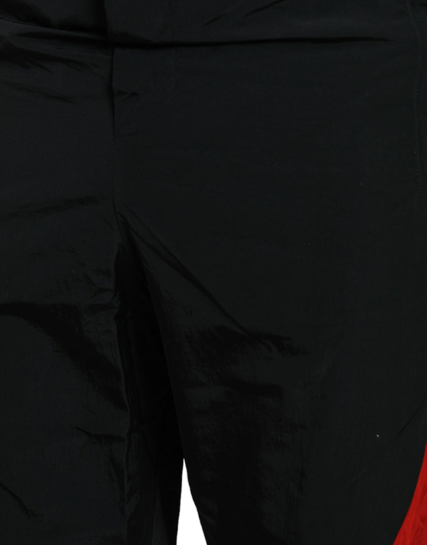 Dolce & Gabbana Schwarz-Rot Leopard Print Nylon Jogger Hose