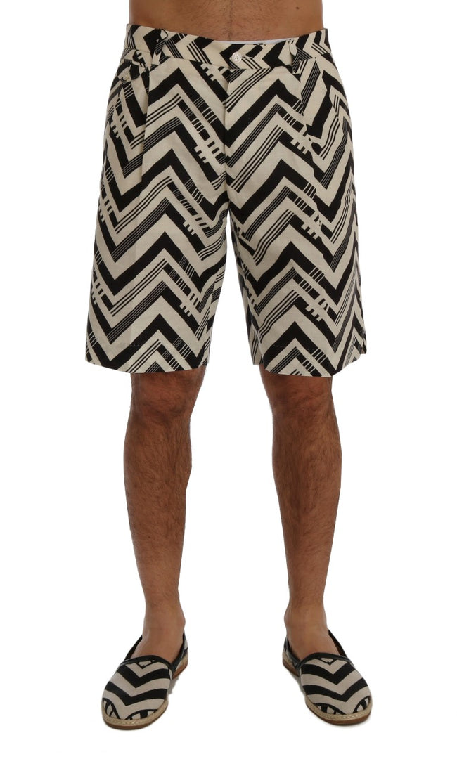 Dolce & Gabbana Weiß-schwarz gestreifte Baumwoll-Leinen-Shorts