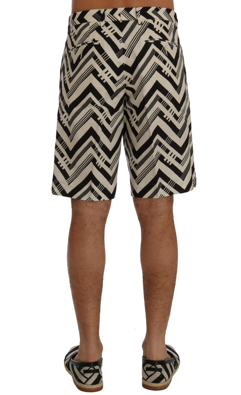 Dolce & Gabbana White and black striped cotton-linen shorts