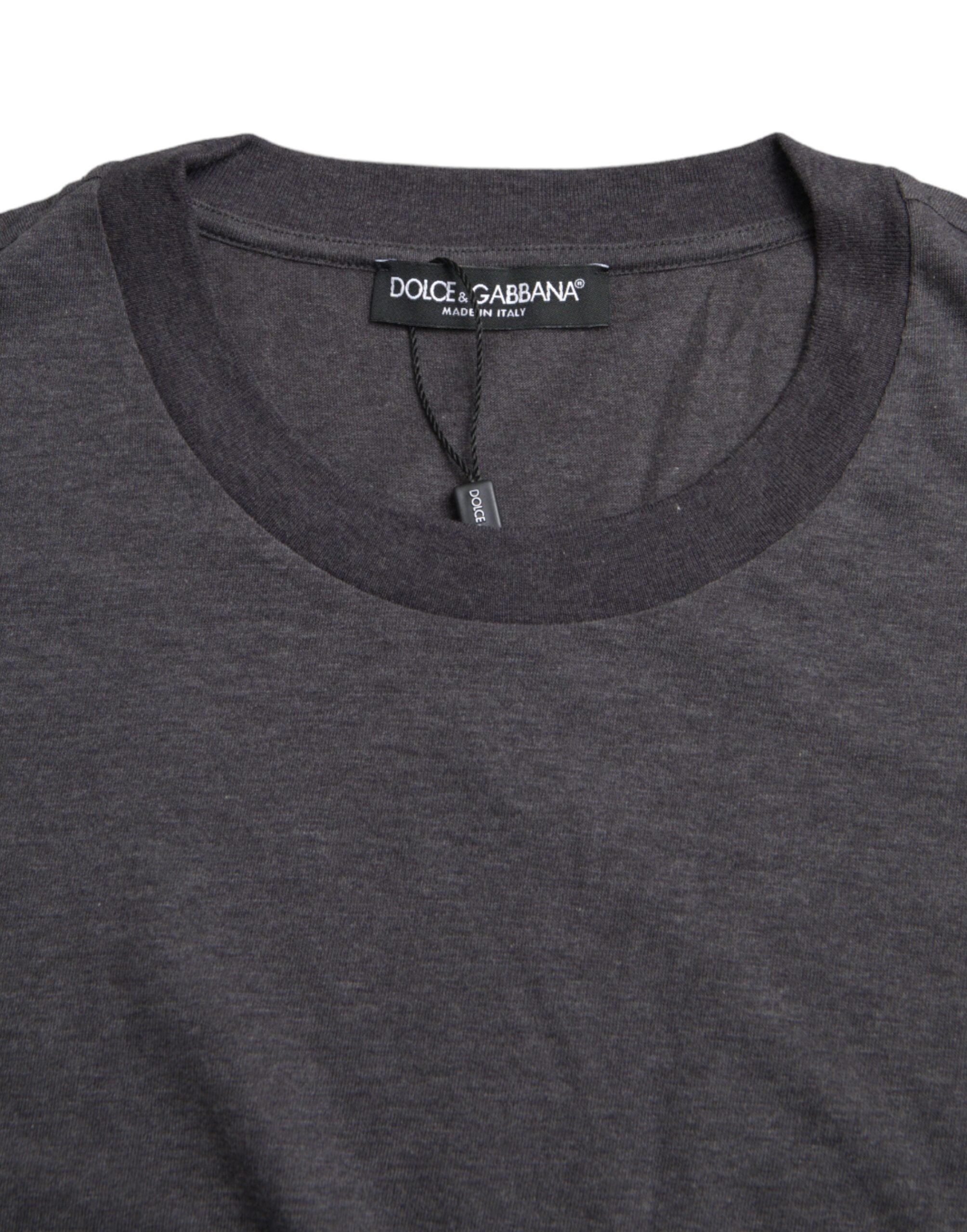 Dolce & Gabbana Graues Baumwoll-T-Shirt mit Rundhalsausschnitt und kurzen Ärmeln