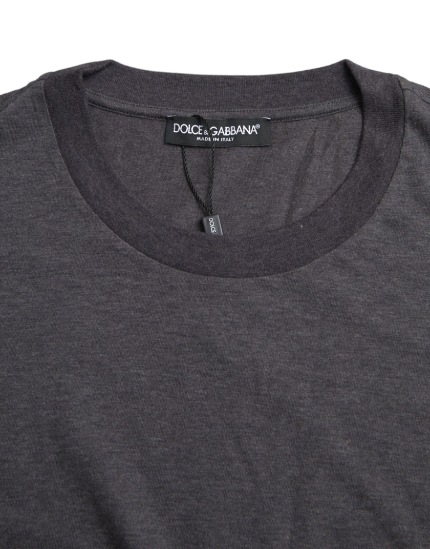 Dolce & Gabbana Graues Baumwoll-T-Shirt mit Rundhalsausschnitt und kurzen Ärmeln