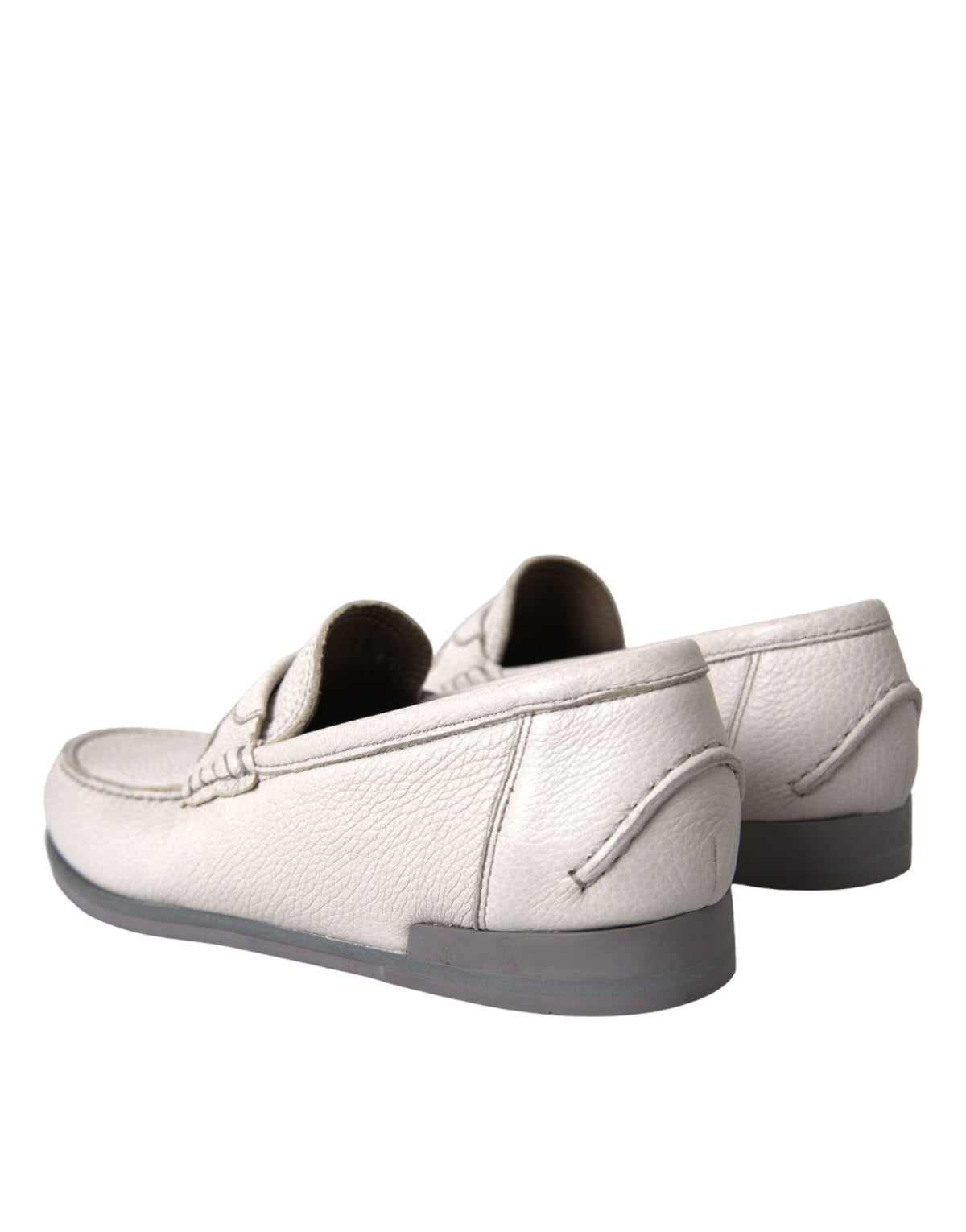 Dolce & Gabbana White Grey Leather Slip Moccasin Shoes Loafers