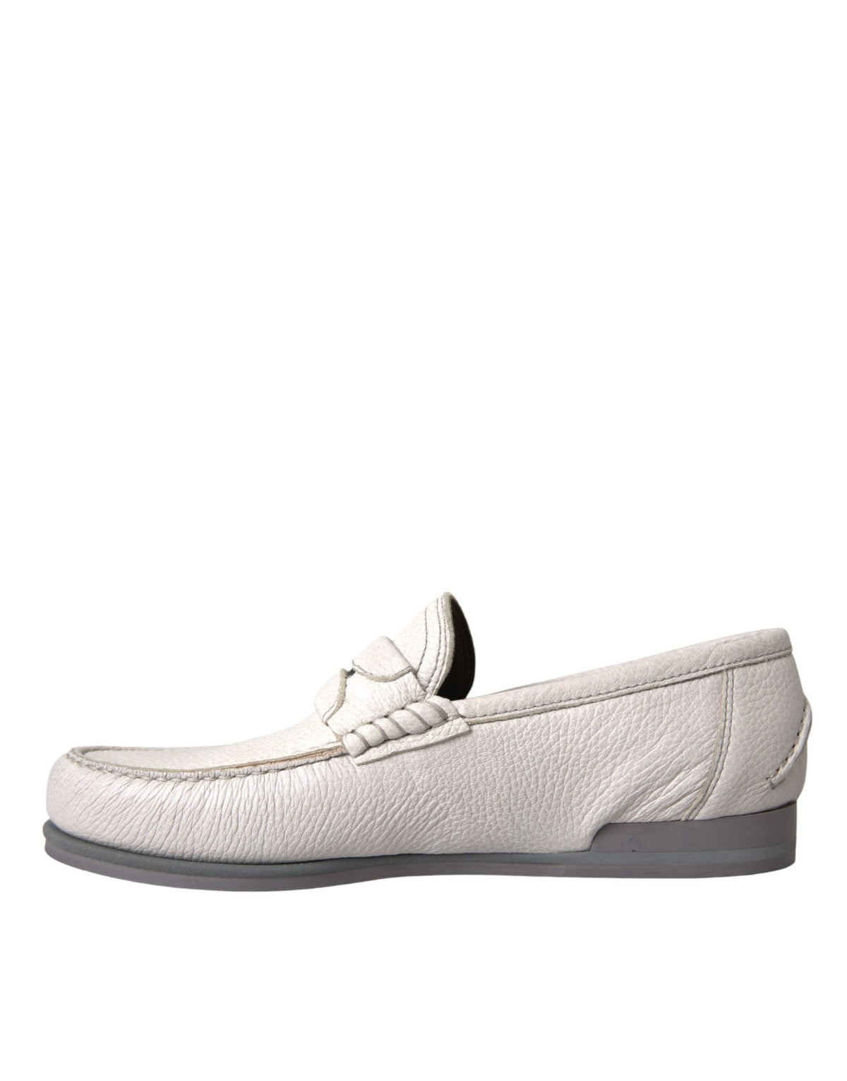 Dolce & Gabbana White Grey Leather Slip Moccasin Shoes Loafers
