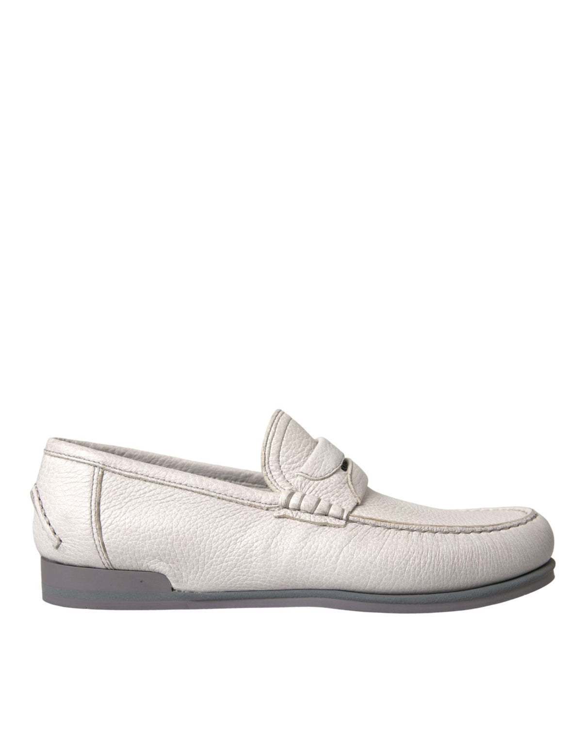 Dolce & Gabbana White Grey Leather Slip Moccasin Shoes Loafers