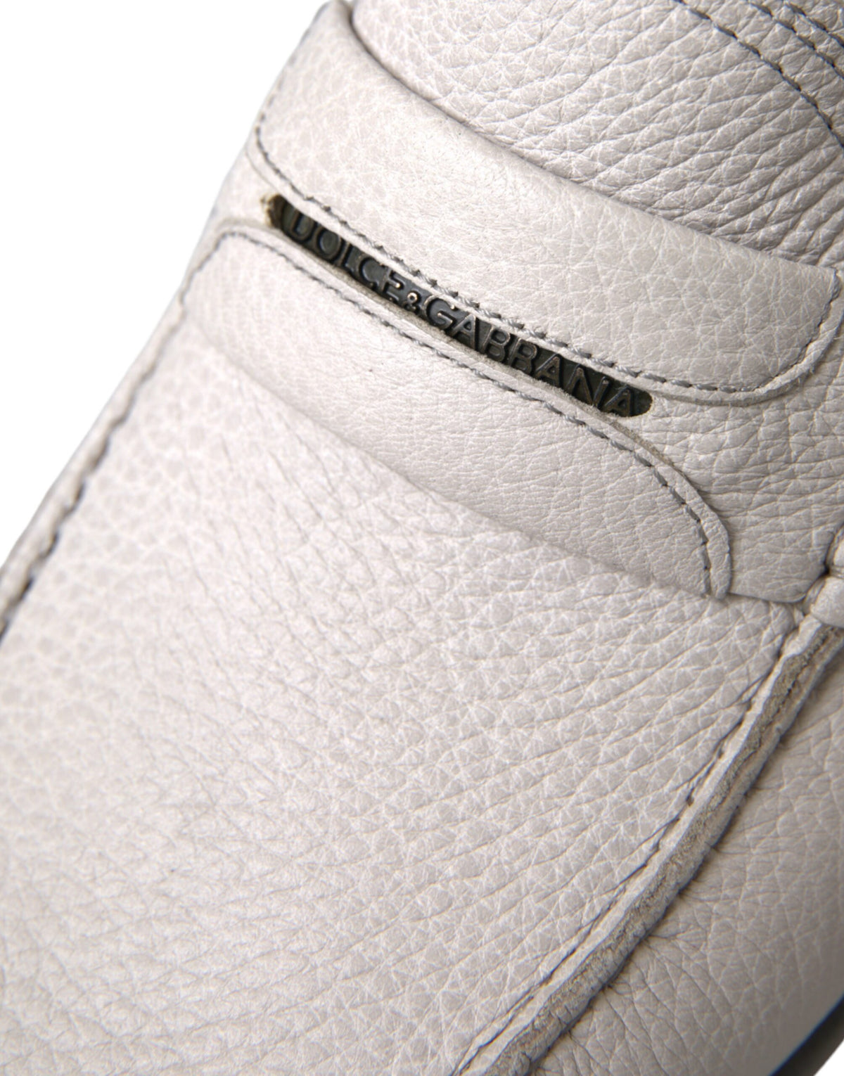 Dolce & Gabbana White Grey Leather Slip Moccasin Shoes Loafers