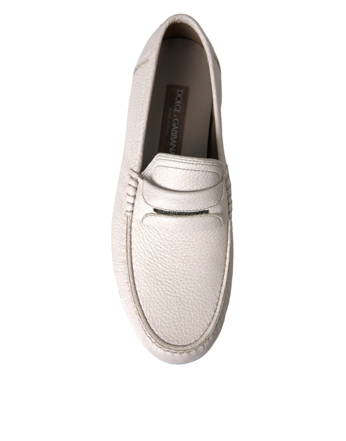 Dolce & Gabbana White Grey Leather Slip Moccasin Shoes Loafers
