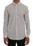 Frankie Morello Weiß-blau gestreiftes Casual Cotton Regular Fit Hemd