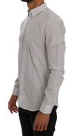 Frankie Morello Weiß-blau gestreiftes Casual Cotton Regular Fit Hemd