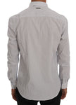 Frankie Morello Weiß-blau gestreiftes Casual Cotton Regular Fit Hemd