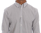 Frankie Morello Weiß-blau gestreiftes Casual Cotton Regular Fit Hemd