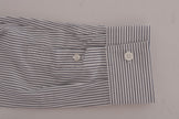 Frankie Morello Weiß-blau gestreiftes Casual Cotton Regular Fit Hemd