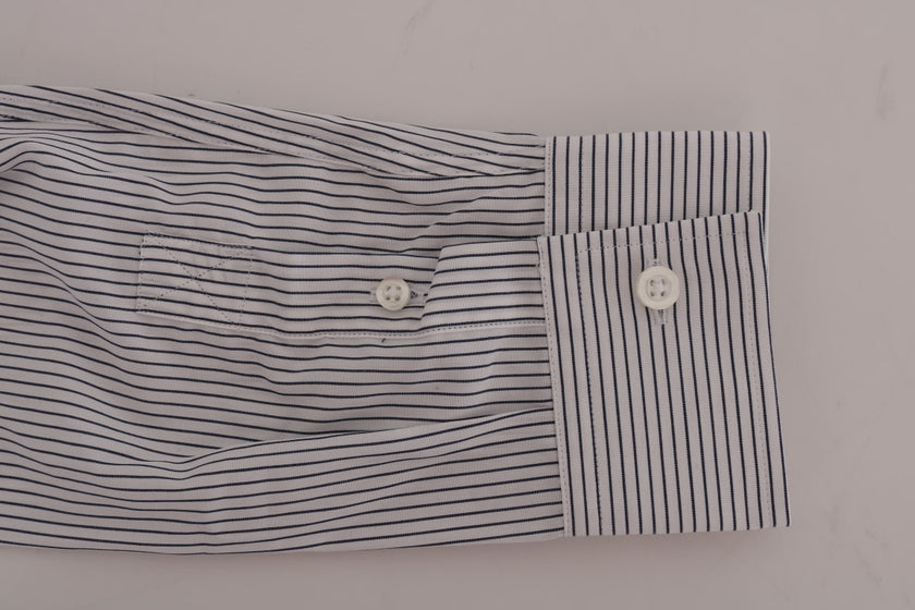 Frankie Morello Weiß-blau gestreiftes Casual Cotton Regular Fit Hemd