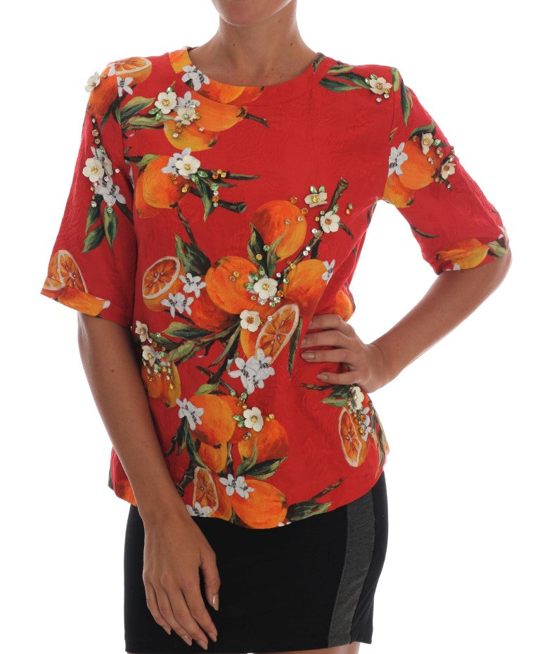 Dolce & Gabbana Orange Blouse with Crystal Embellishment