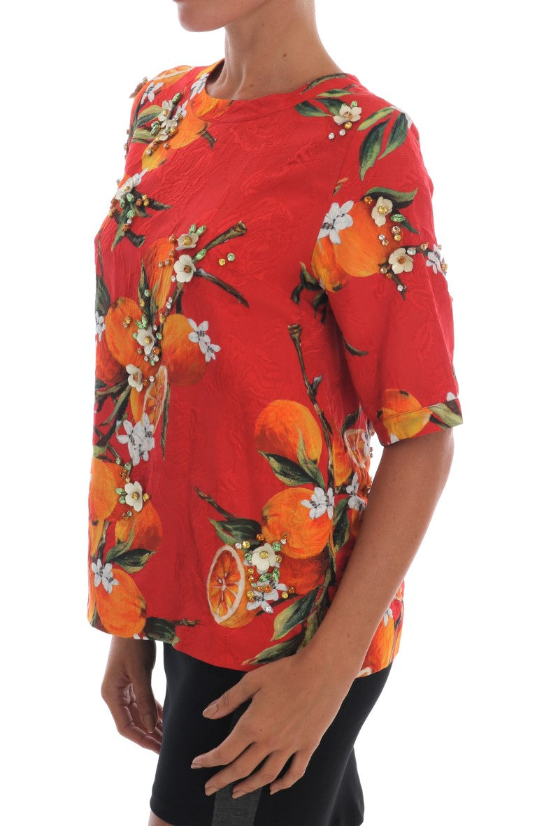Dolce & Gabbana Orange Blouse with Crystal Embellishment
