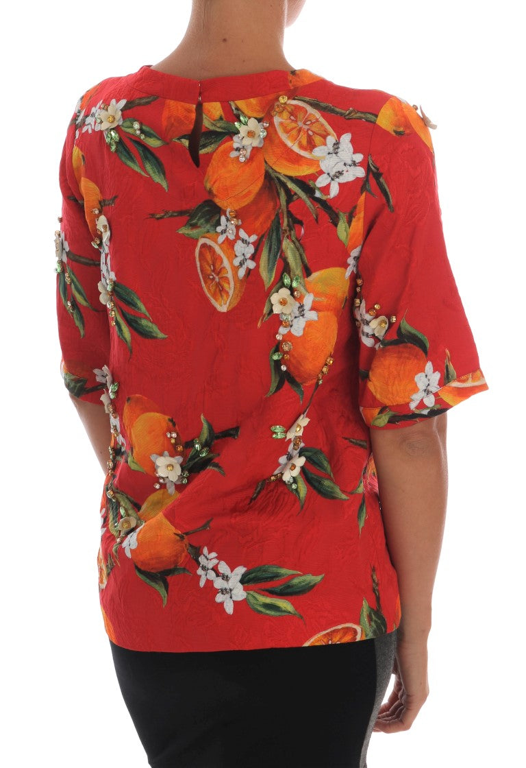 Dolce & Gabbana Orange Blouse with Crystal Embellishment