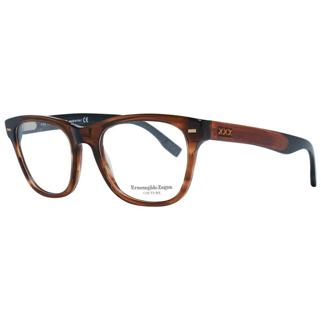 Ermenegildo Zegna braune Herren Kunststoffbrille mit trapezförmigem Vollrandrahmen und Federscharnier