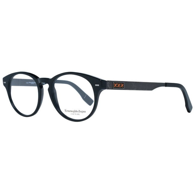Ermenegildo Zegna Herren schwarze Kunststoffbrille rund ohne Schutz mit Marken-Etui