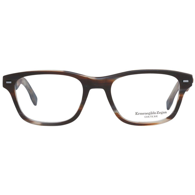 Ermenegildo Zegna Herren braune Kunststoffbrille mit trapezförmigem Vollrandrahmen und Marken-Etui