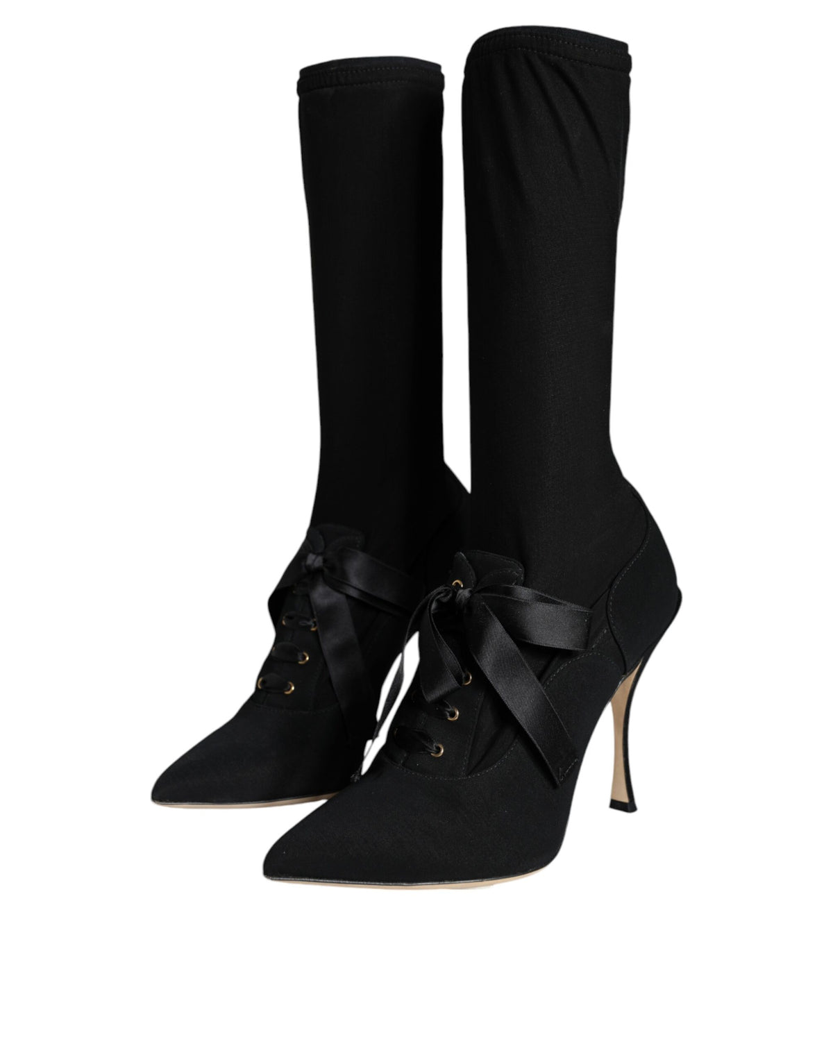 Dolce & Gabbana Black Stiletto Heel Mid-Calf Boots Shoes