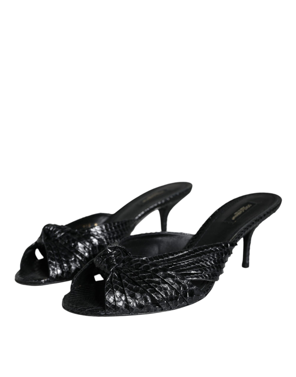 Dolce & Gabbana Black Leather Heels Sandals Shoes
