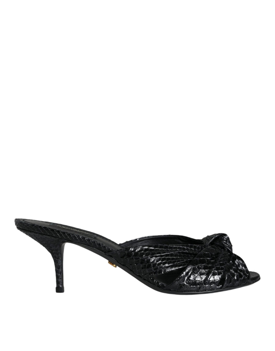 Dolce & Gabbana Black Leather Heels Sandals Shoes
