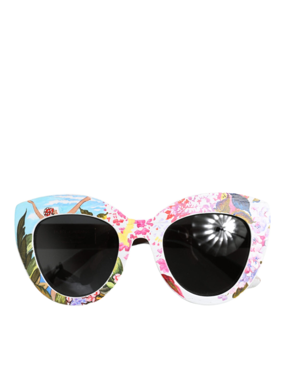 Dolce & Gabbana Multicolor Holz Kristall Messing Rahmen Floral Hand Paint Sonnenbrille