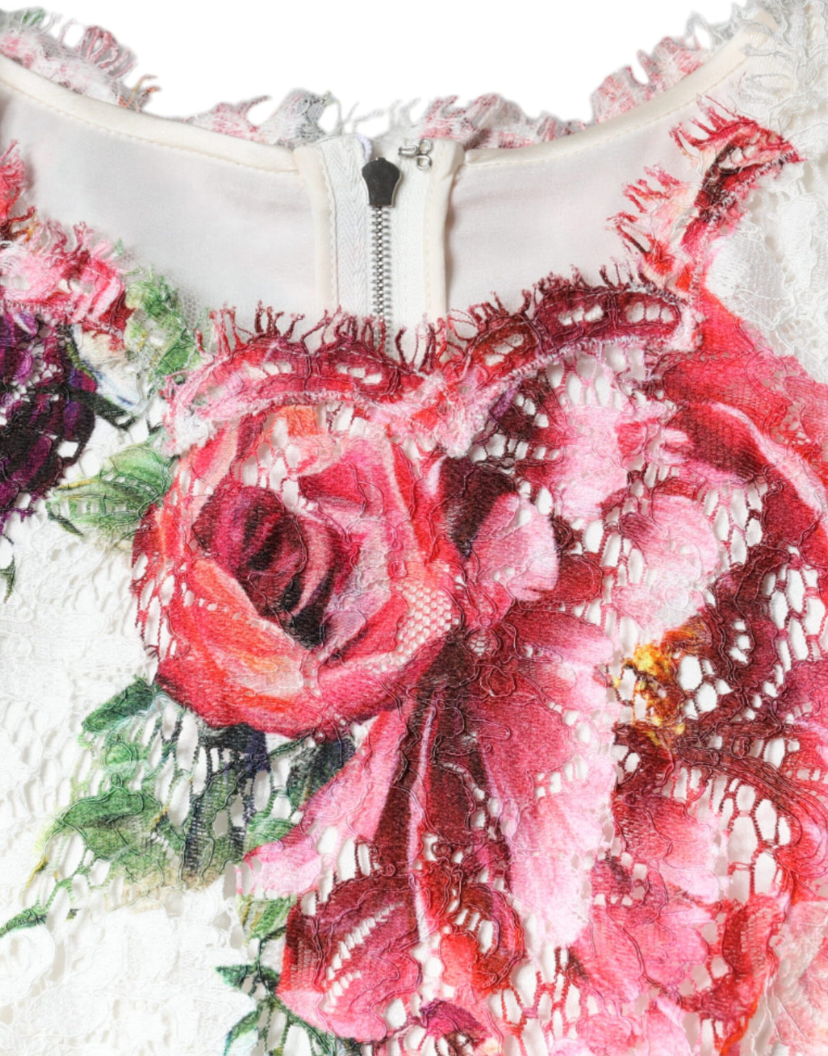 Dolce & Gabbana White Peony Lace Short Sleeve Blouse Top